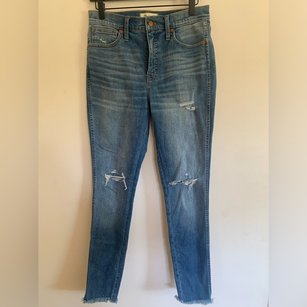 MADEWELL 10" High Rise Skinny Jeans Raw Hem Distressed Size 29